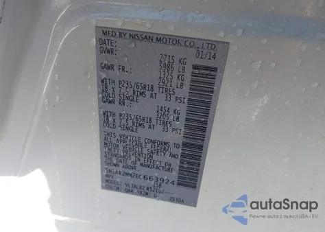 2014 Nissan Pathfinder S from USA, damaged, VIN 5N1AR2MN2EC663924